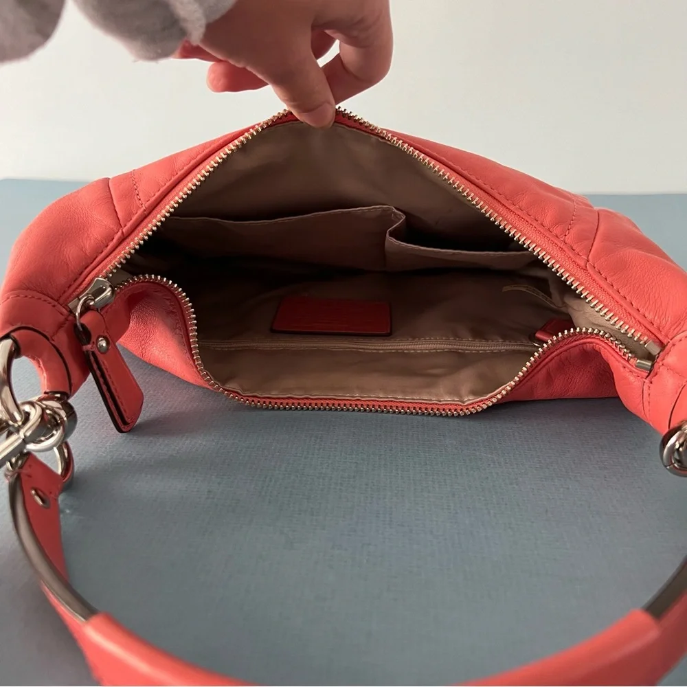 Coach Kirstin Coral Salmon Pink Leather Hobo Shoulder Bag‎